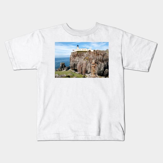 A cairn built near Neist Point Lighthouse on Isle of Skye, Scotland Kids T-Shirt by richflintphoto